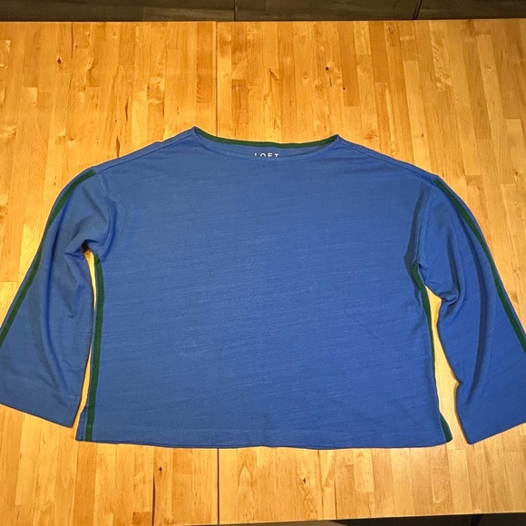 NWT LOFT Blue Long Sleeve Top with Green Trim - Picture 3 of 11